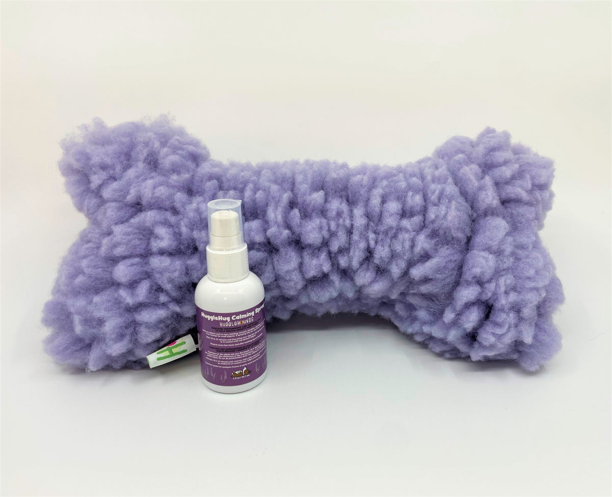 HuggleHug™ Lavender Bone & Calming Spray Set – Anti-Anxiety Dog Toy with Essential Oils HuggleHounds
