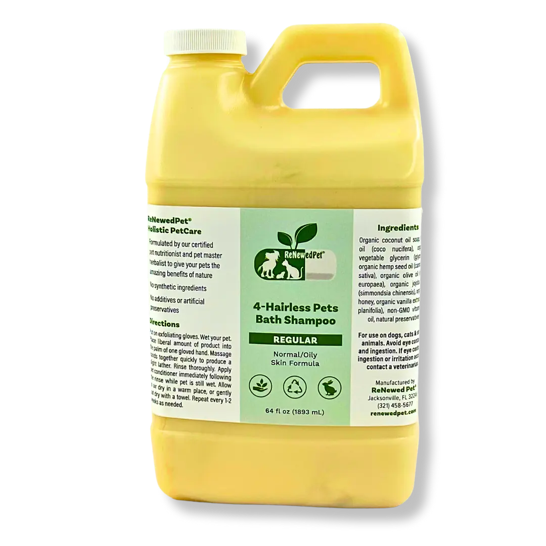 ReNewedPet 4-Hairless Pets Regular Bath Shampoo | Natural & Organic | For Normal to Oily Skin | 4–64 oz ReNewedPet
