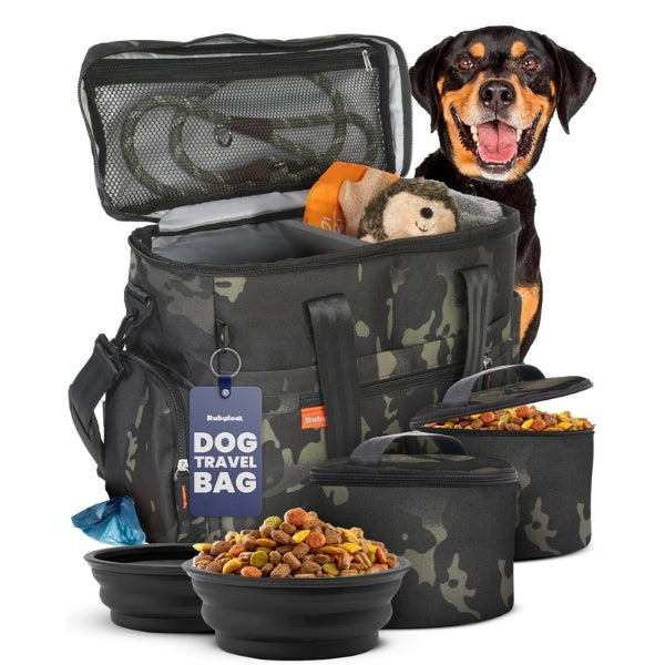The Original Doggy Bag™ | Dog Travel Bag with Bowls, Food Containers & Poop Bag Dispenser Rubyloo