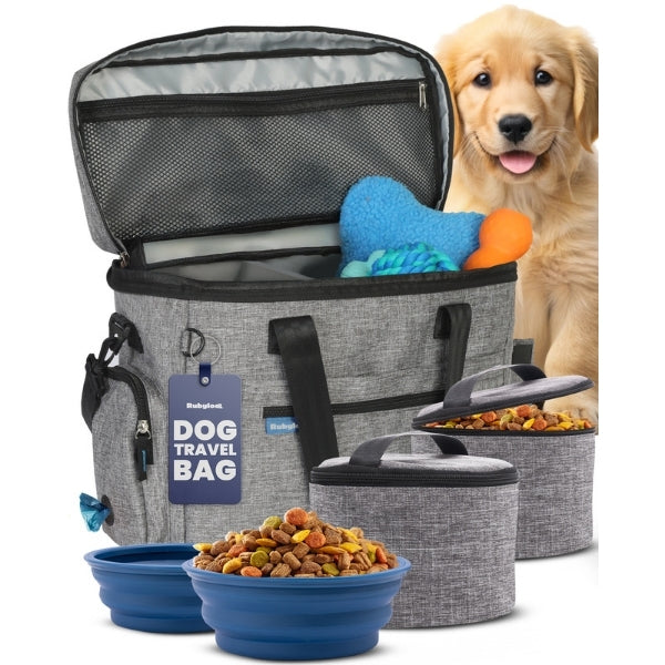 The Original Doggy Bag™ | Dog Travel Bag with Bowls, Food Containers & Poop Bag Dispenser Rubyloo