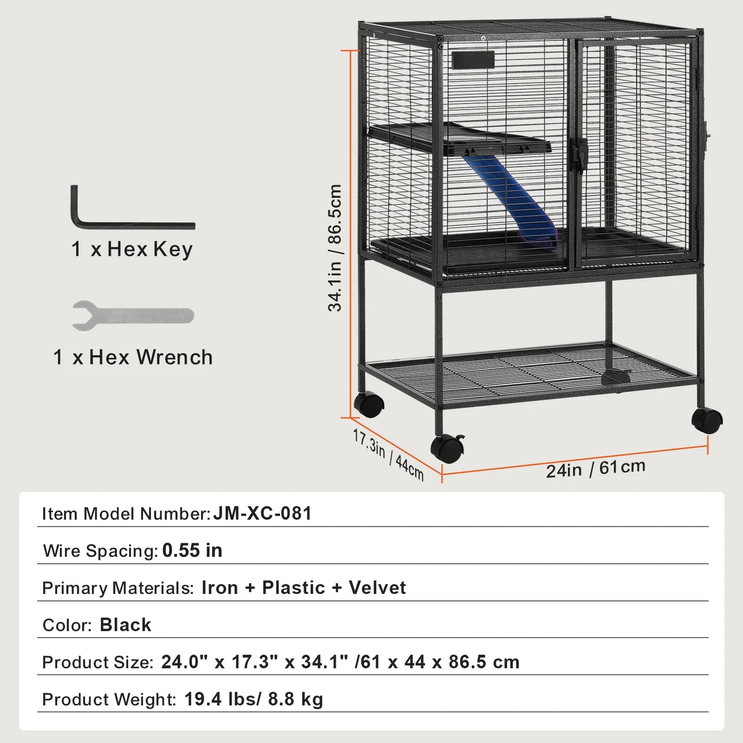 64.6" Rolling Metal Cage Large 4-Tier