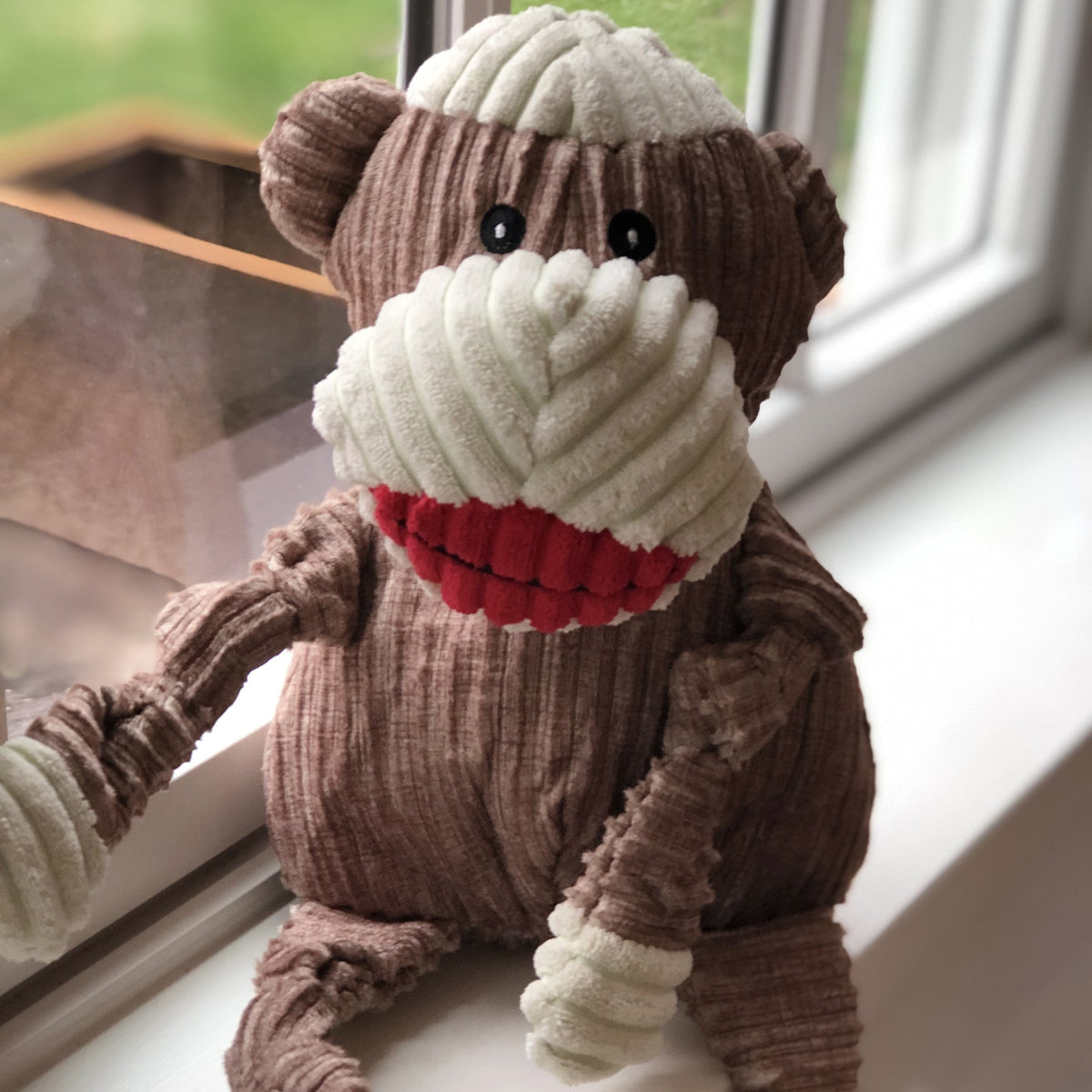 Stuey Sock Monkey Knottie® Plush Dog Toy – 5-Squeaker Tug & Chew Toy HuggleHounds