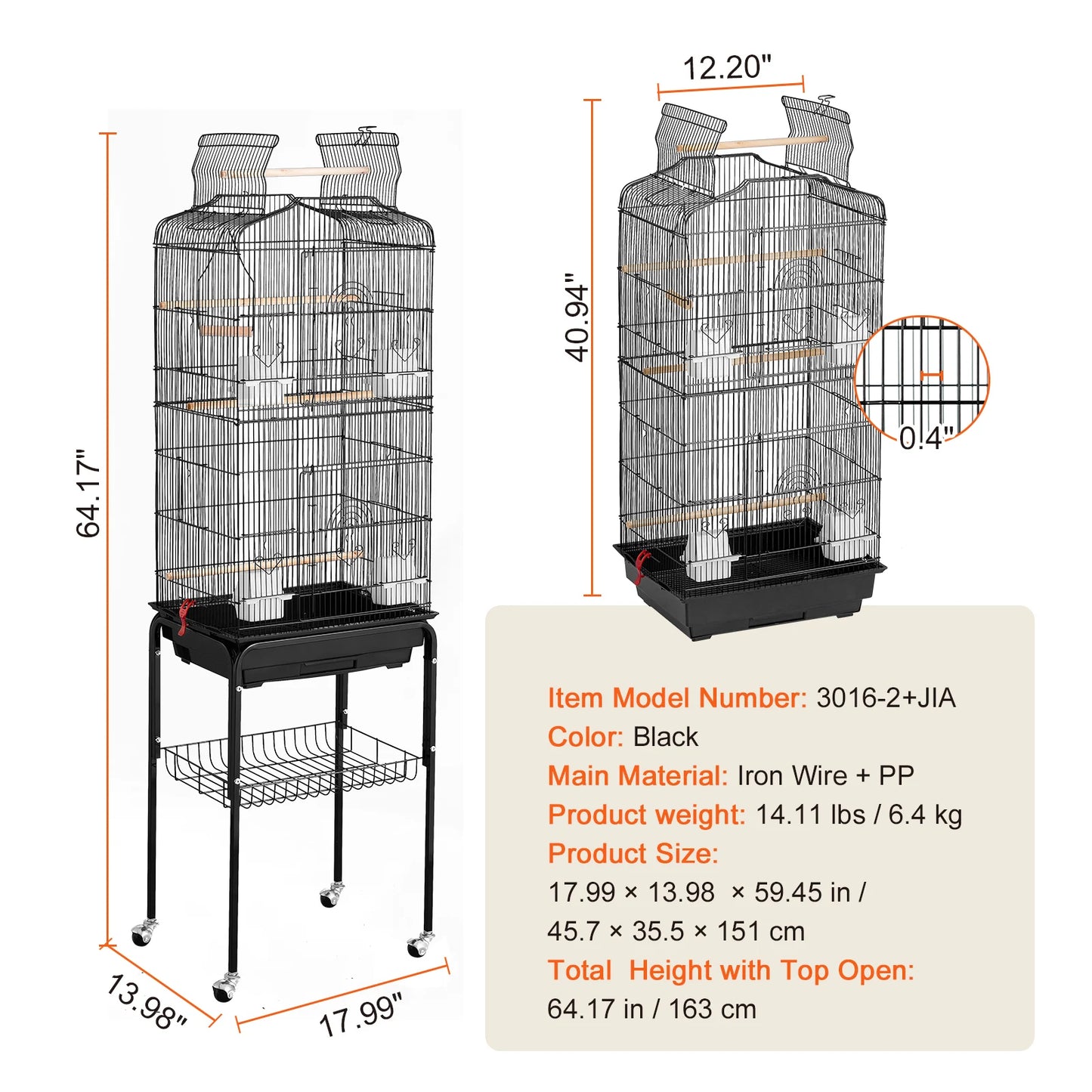 Open Top Large Parrot Bird Cage