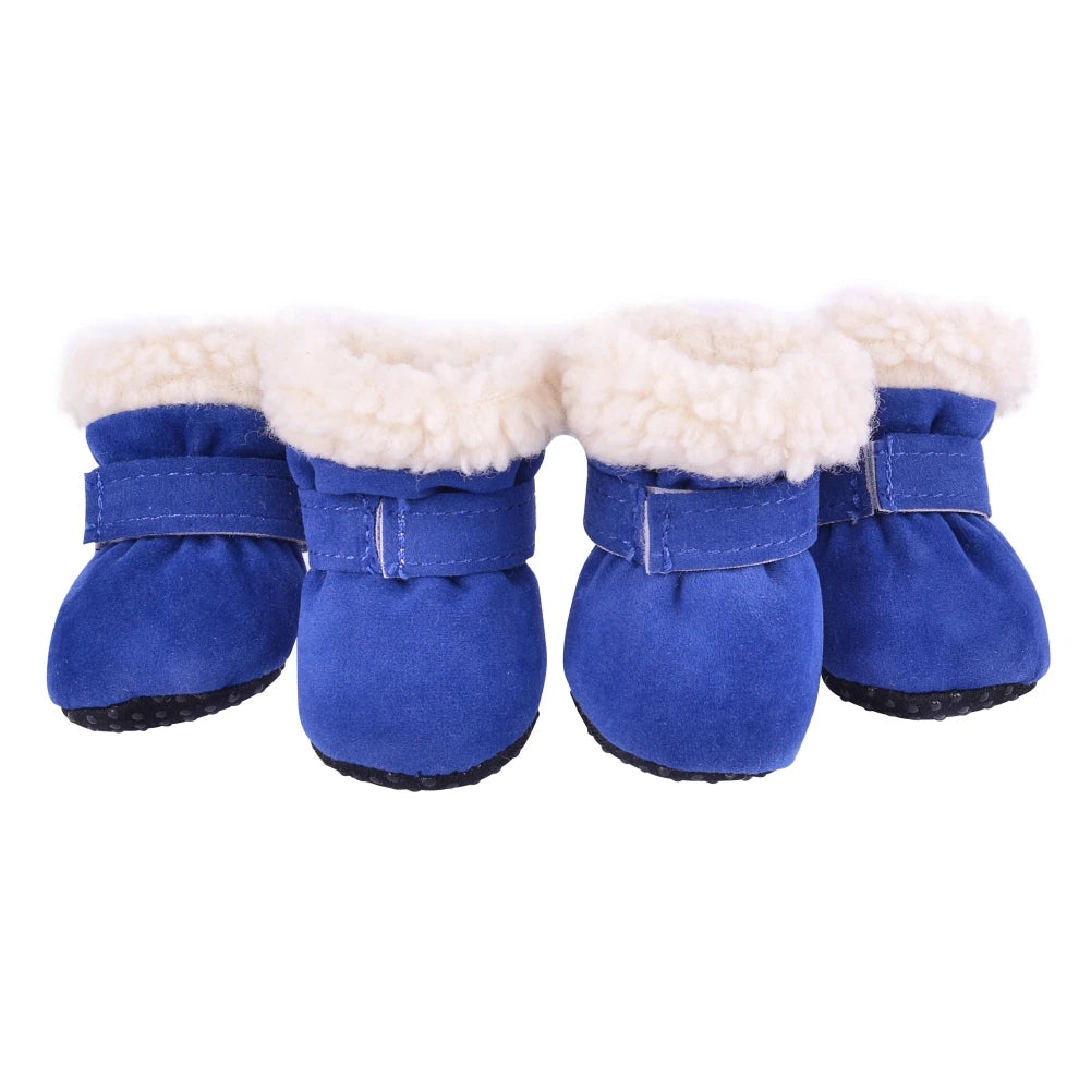 4Pcs Plush Snow Boots for Small Medium Dog Cats