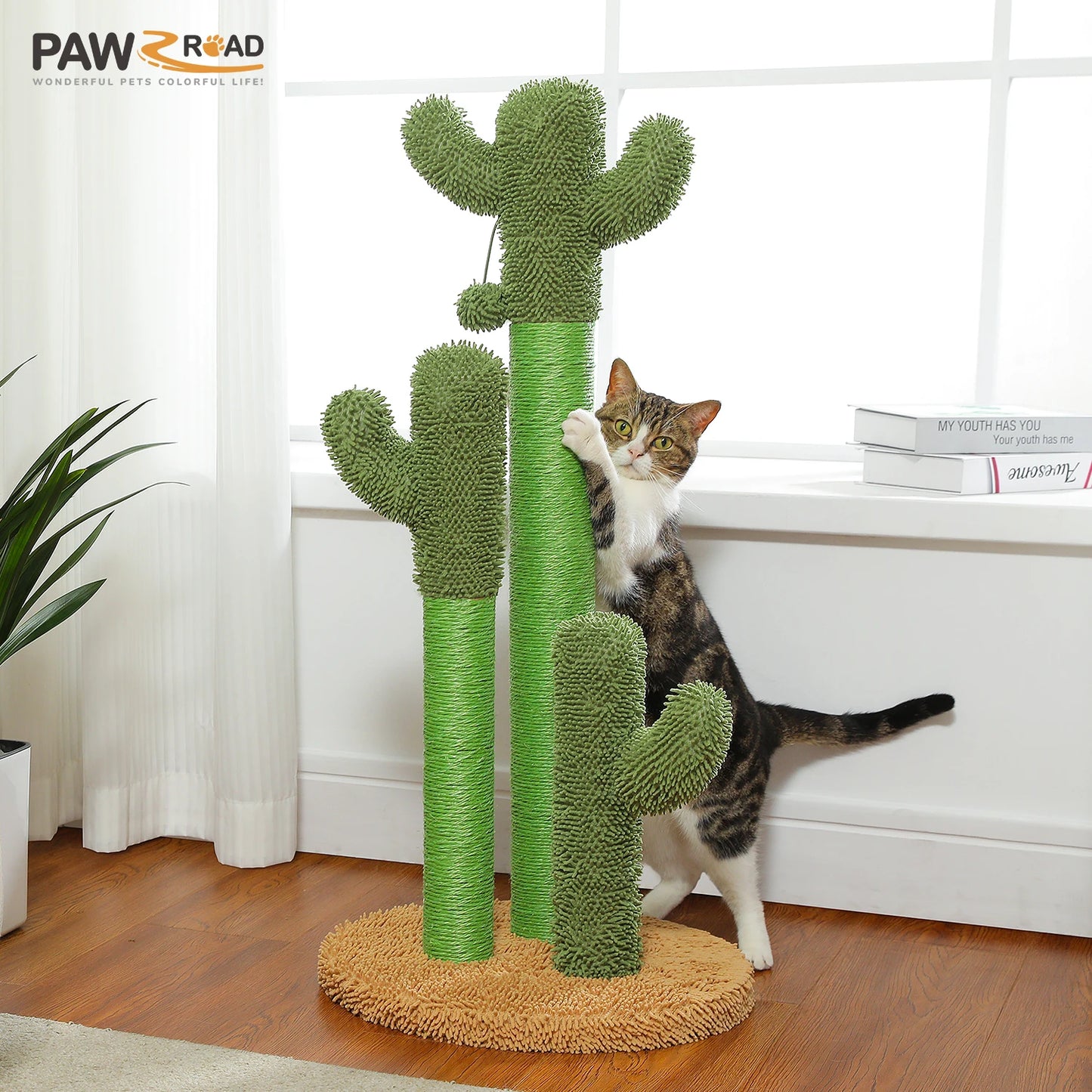 Cactus Cat Tree with Large Condo, Hammock, Dangling Ball