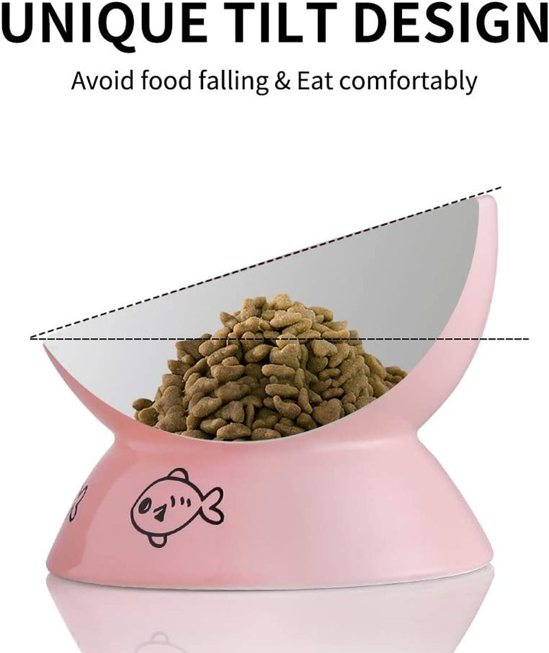 Sweejar Tilted Raised Cat Bowl – Porcelain Elevated Food Dish for Neck Relief & Anti-Vomiting | 10 oz | Pink MJ's Pet Closet