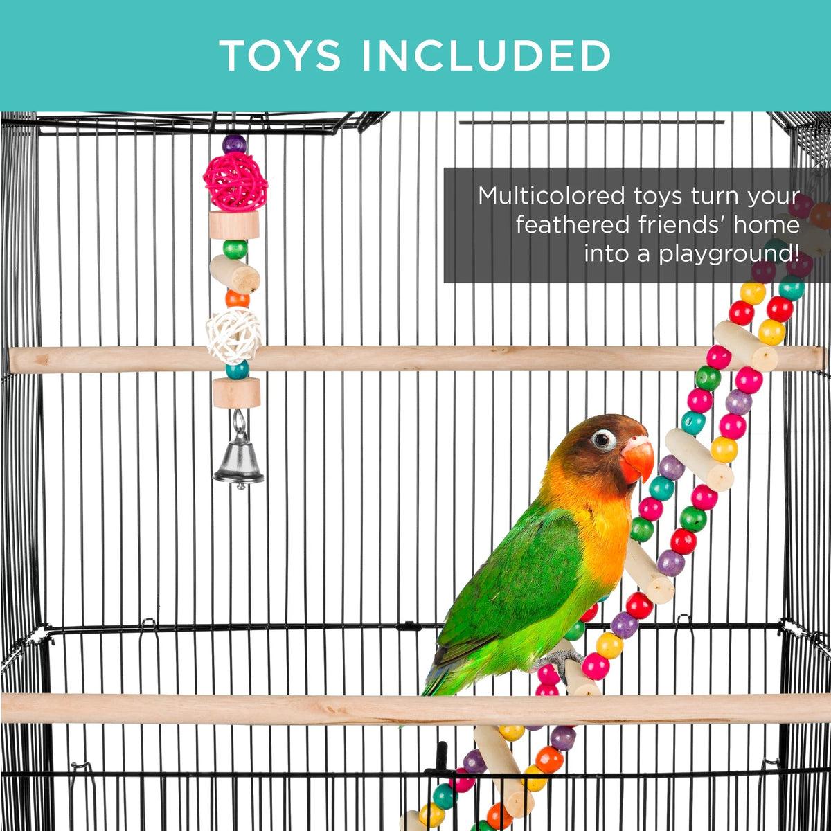 36" Indoor/Outdoor Iron Bird Cage | Toys, Perches & Feeder Doors Included | For Parakeets, Lovebirds, Cockatiels & Parrotlets | White MJ's Pet Closet