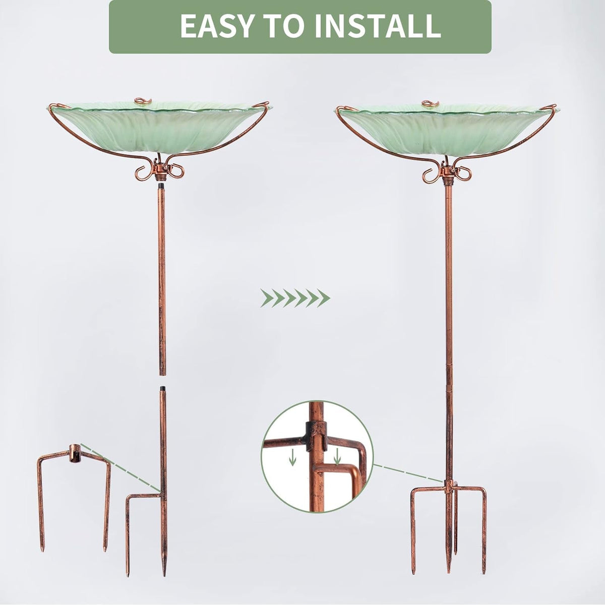 MUMTOP 26" Glass Birdbath with Metal Stake – Green Garden Design MJ's Pet Closet