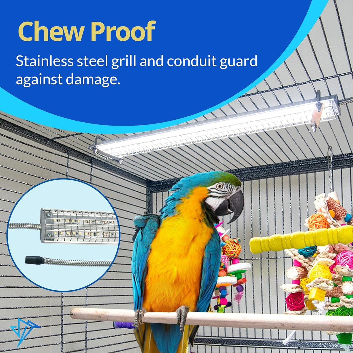 M&M Happybird Full Spectrum LED Bird Cage Light with Chew Guard | 18" | UV-Free | For Hookbill & Soft-Billed Birds MJ's Pet Closet