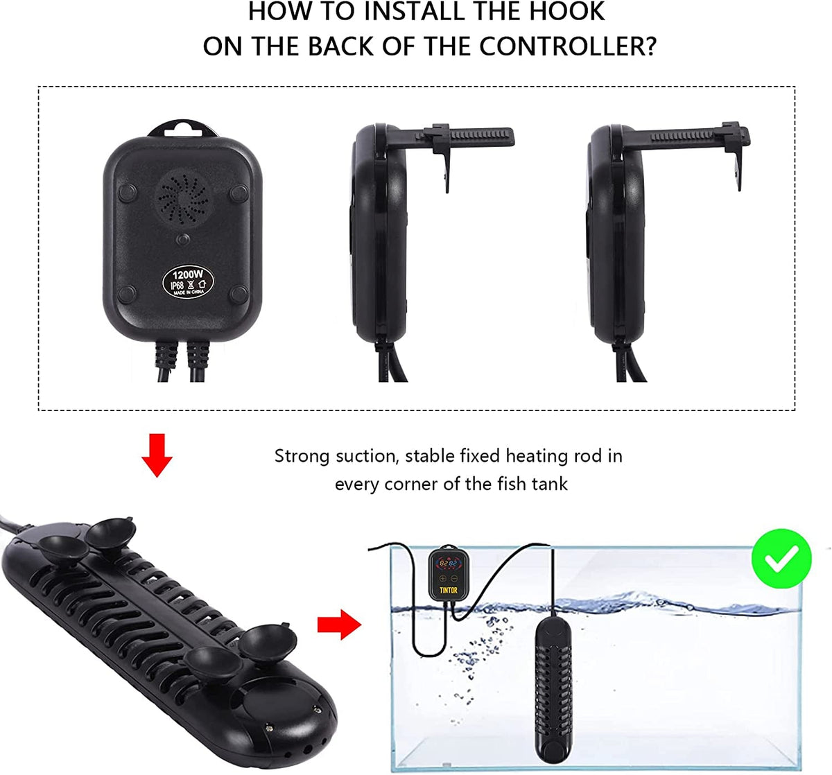 Tintor Submersible Aquarium Heater – 800W / 1200W with External LED Controller, PID Smart Thermostat & Auto Shutoff | Fresh & Saltwater MJ's Pet Closet