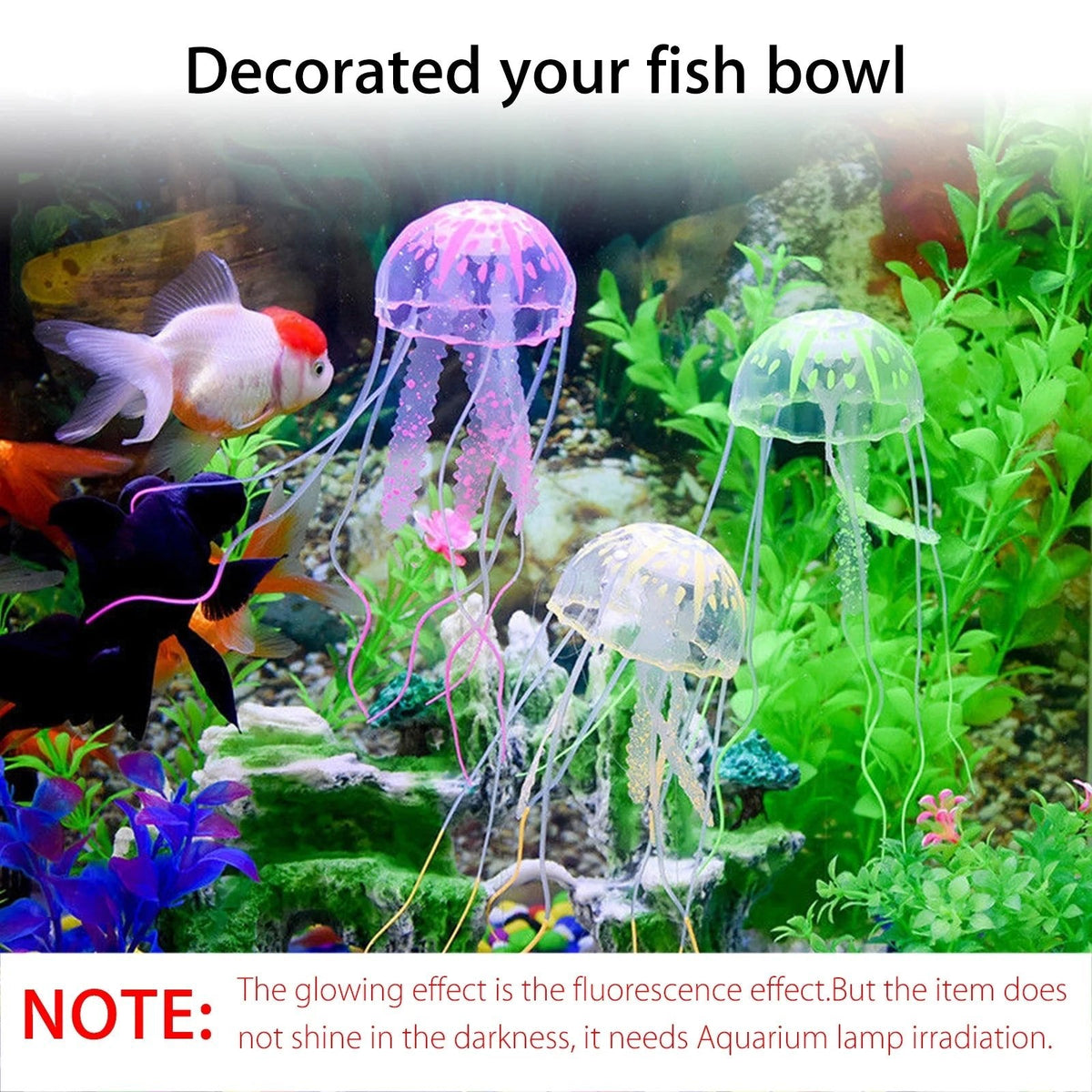 TSV Glowing Jellyfish Aquarium Decorations – Pack of 4 Fluorescent Silicone Fish Tank Ornaments | Multi-Color MJ's Pet Closet