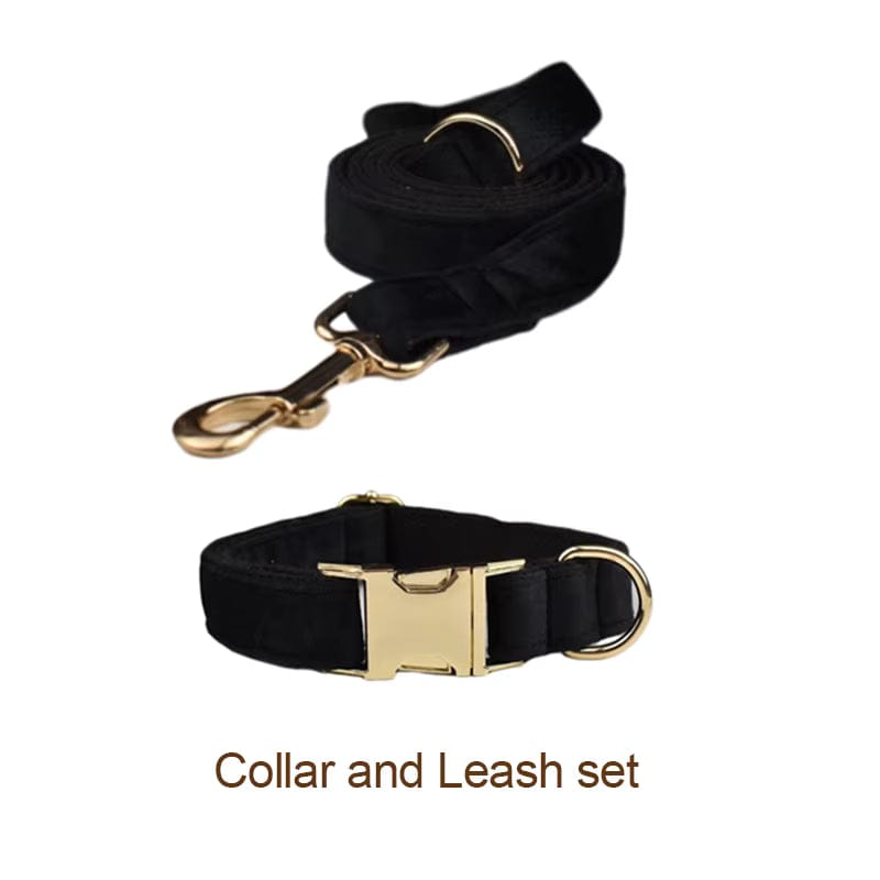 Black Velvet Personalized Dog Harness Set – Custom Engraved Collar & Leash DDPaws
