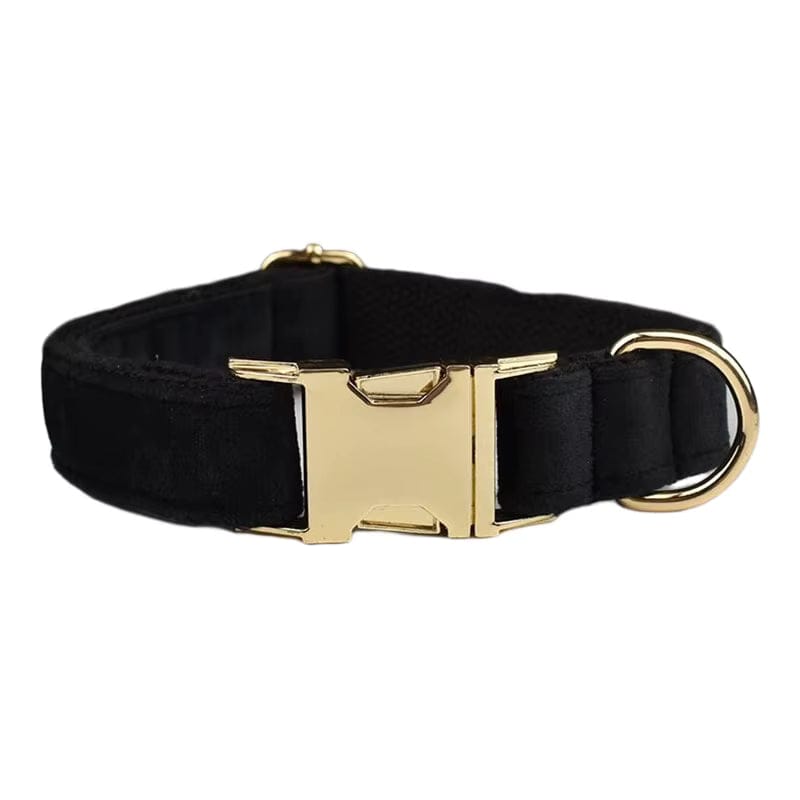 Black Velvet Personalized Dog Harness Set – Custom Engraved Collar & Leash DDPaws
