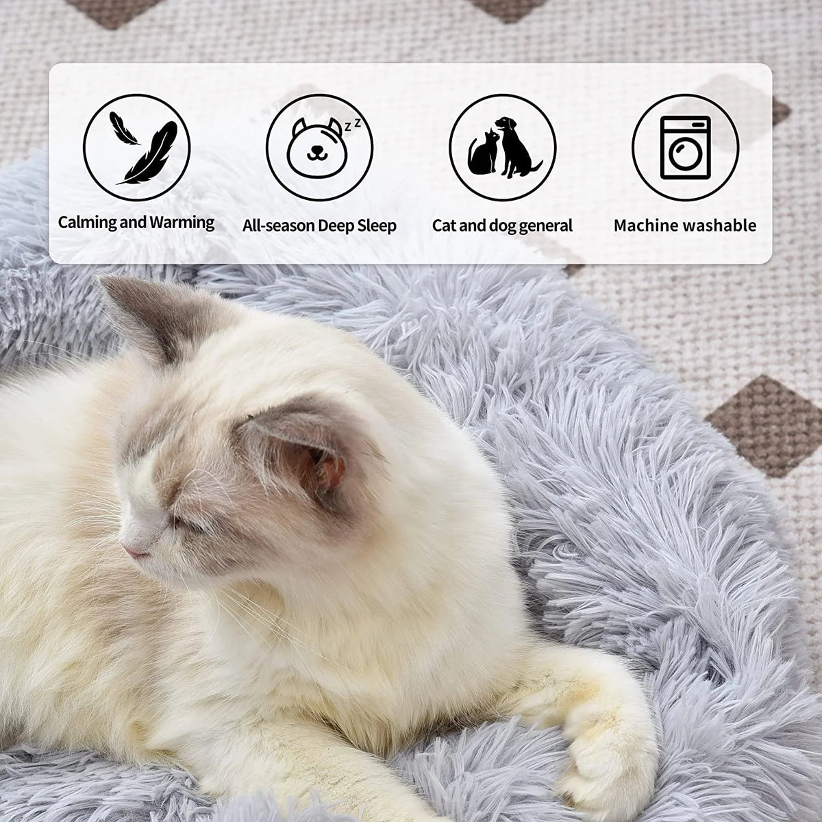 Plush Cat Bed for Indoor Cats & Small Dogs – Super Soft PP Cotton with Non-Slip Waterproof Bottom | 26"x22" | Light Gray MJ's Pet Closet