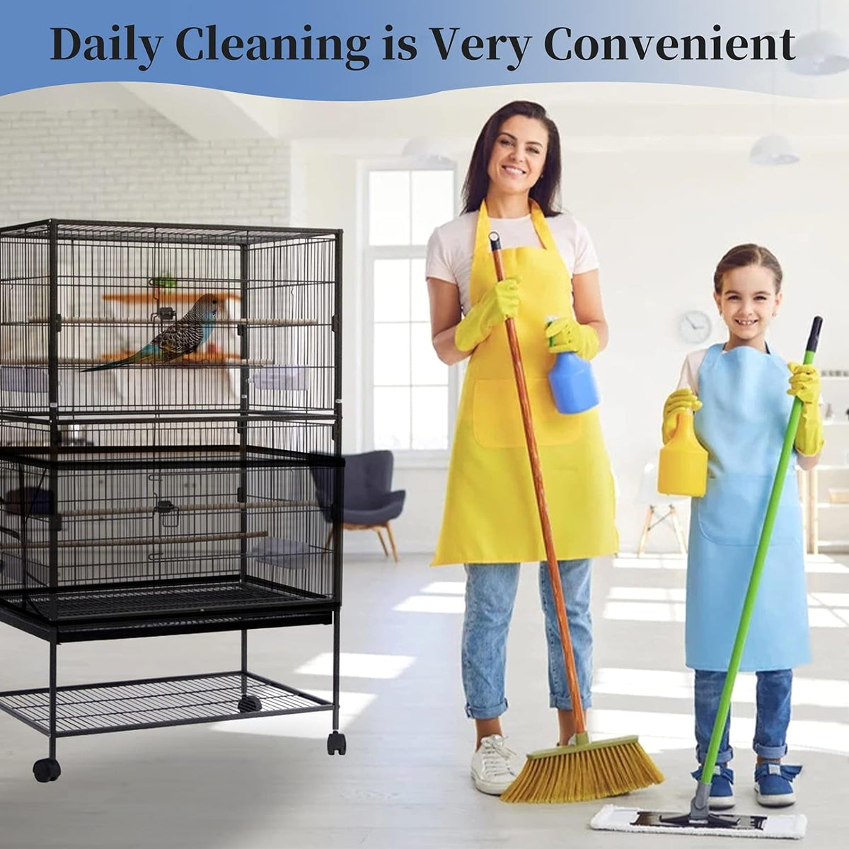 Bird Cage Cover, Tidy & Seed Catcher Skirt | Keeps Floors Clean | Multiple Sizes | Black MJ's Pet Closet