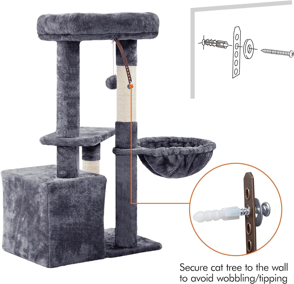 34" Multi-Level Cat Tree with Condo, Scratching Posts, Basket & Sisal Scratch Boards – Dark Gray MJ's Pet Closet