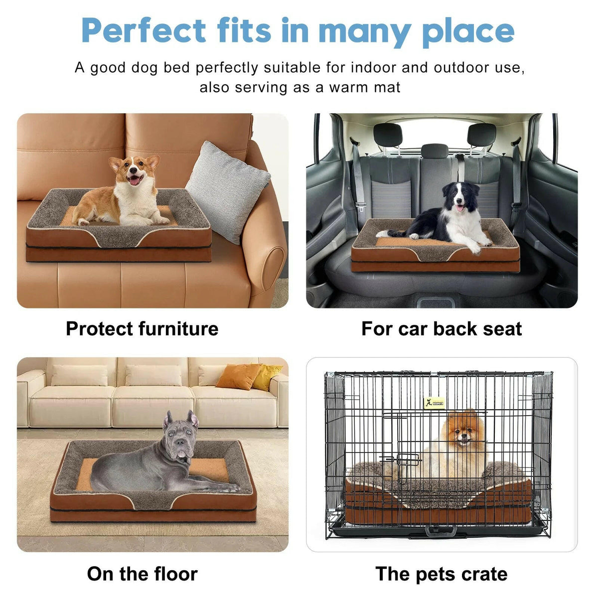 Orthopedic Dog Bed Sofa with Egg Crate Foam & Faux Fur – Bolster Dog Bed with Washable Cover for Small Dogs | 20"x16" | Brown MJ's Pet Closet