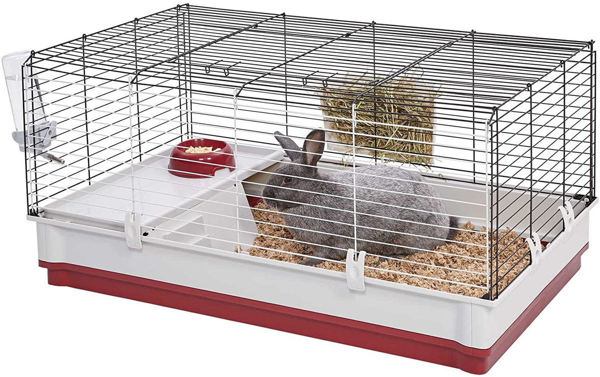 Wabbitat Deluxe Rabbit Cage – 39.5" x 23.75" x 19.75", Maroon/White MJ's Pet Closet