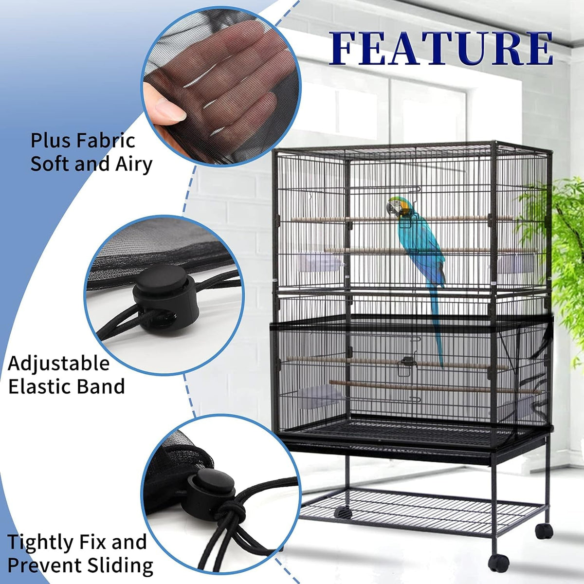 Bird Cage Cover, Tidy & Seed Catcher Skirt | Keeps Floors Clean | Multiple Sizes | Black MJ's Pet Closet
