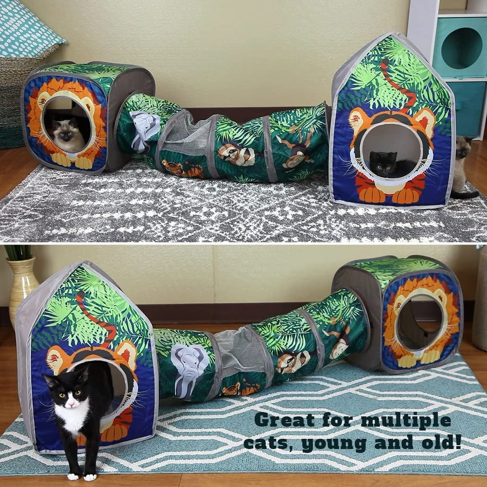 Kitty City Pop-Up Jungle Cat Cube Combo – 3-Piece Set with Lion Cube, Tiger House & Safari Tunnel MJ's Pet Closet
