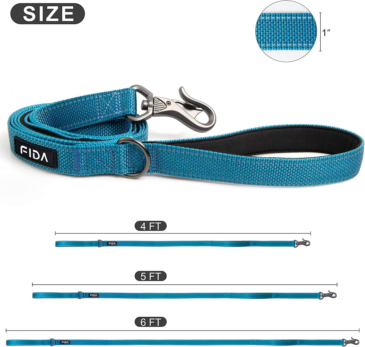 5 FT Heavy Duty Dog Leash with 2 Padded Handles & Reflective Stitching MJ's Pet Closet
