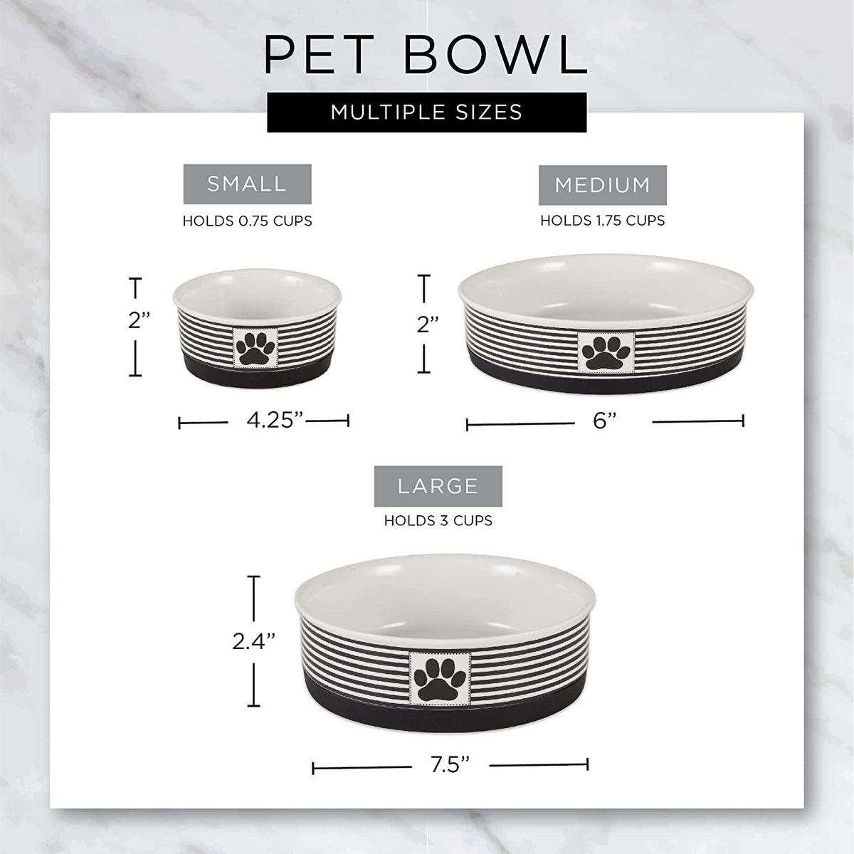 Paw & Patch Ceramic Pet Collection, Medium Set, 6X2", Gray, 2 Piece MJ's Pet Closet