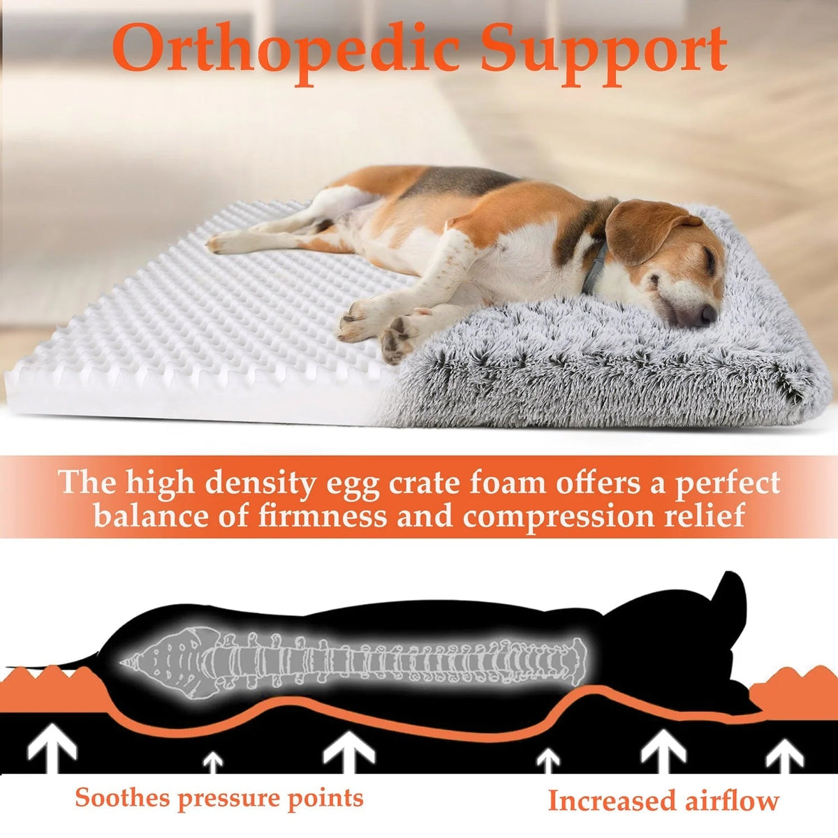 Orthopedic Dog Bed for Large Dogs – Egg Crate Memory Foam with Washable & Waterproof Cover | 36"x28" | Gray MJ's Pet Closet