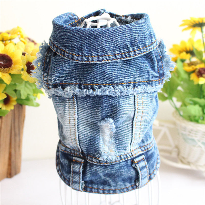 Blue Denim Pet Jacket | Dog & Cat Jean Vest Coat | Button Snap | XS–2XL Furr Baby Gifts