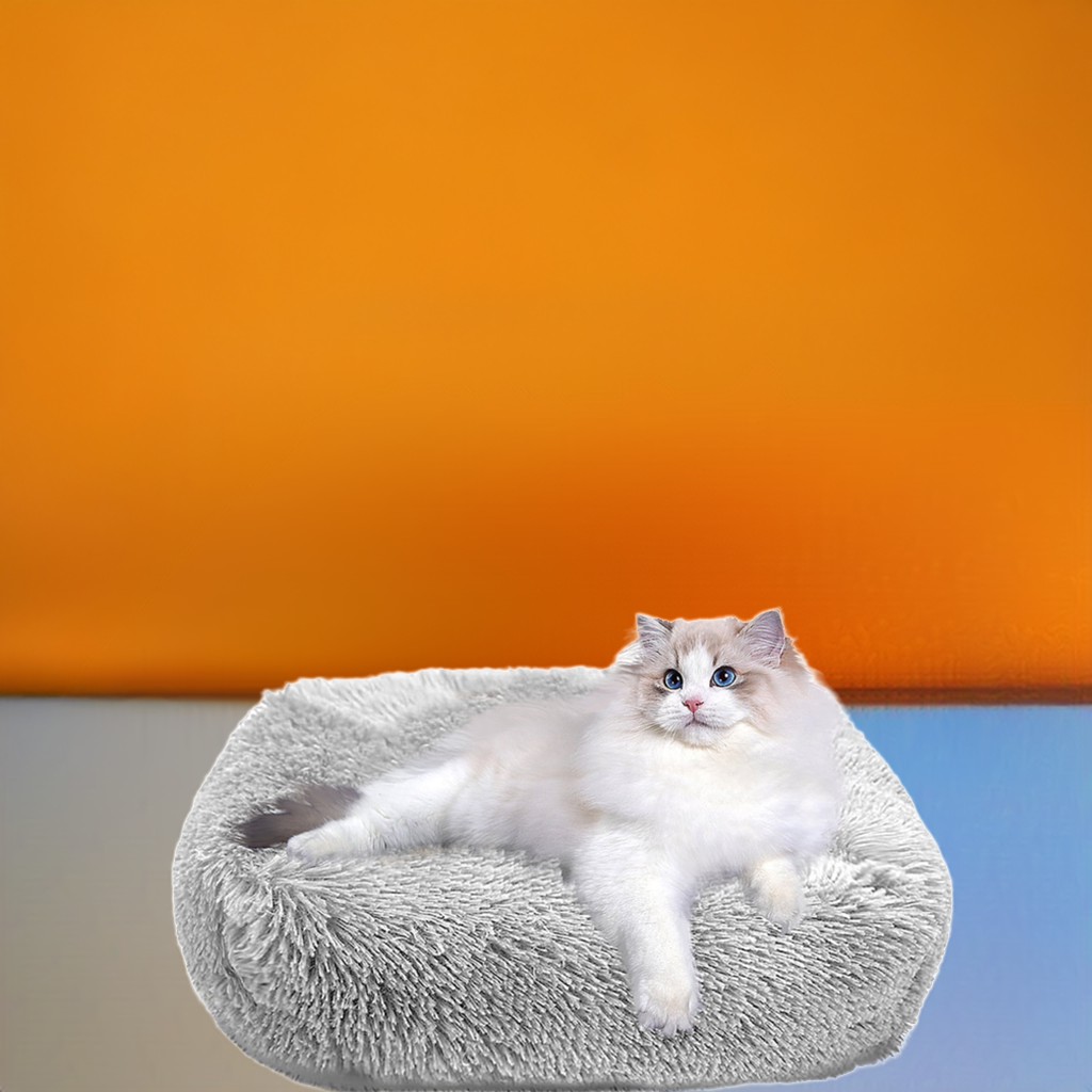Plush Cat Bed for Indoor Cats & Small Dogs – Super Soft PP Cotton with Non-Slip Waterproof Bottom | 26"x22" | Light Gray MJ's Pet Closet