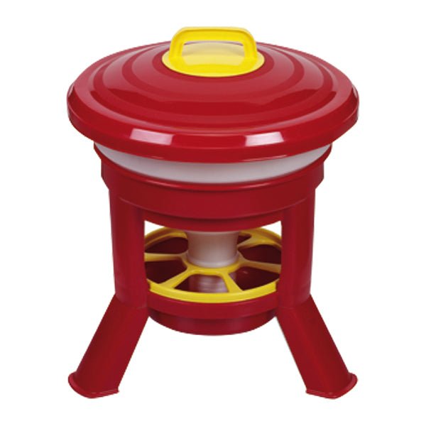 Red stool with yellow accents on a white background