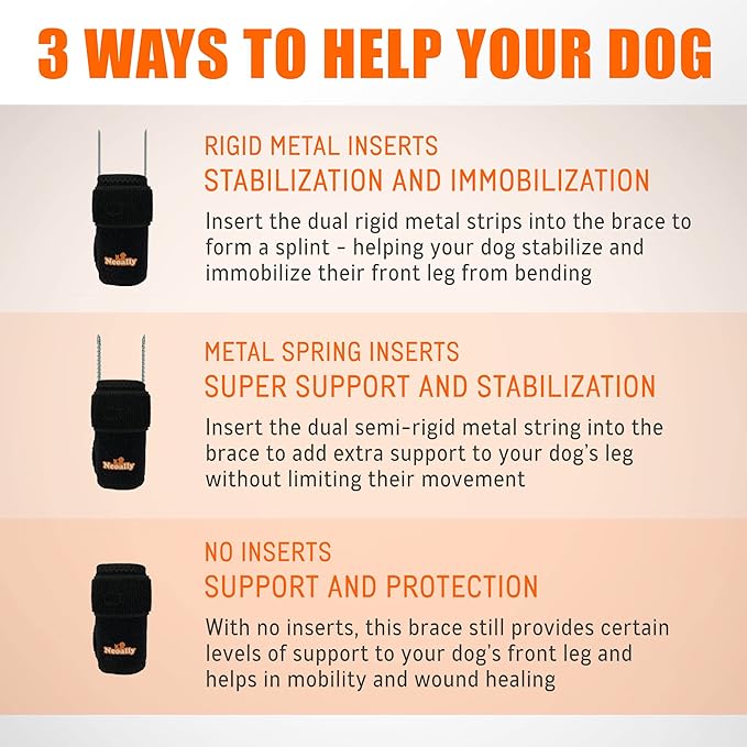 NeoAlly 3-in-1 Front Leg Dog Splint Brace – Rigid & Spring Inserts (Pair) Neoallypets
