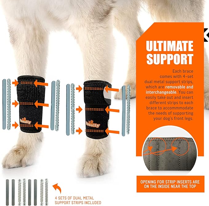 NeoAlly 3-in-1 Front Leg Dog Splint Brace – Rigid & Spring Inserts (Pair) Neoallypets