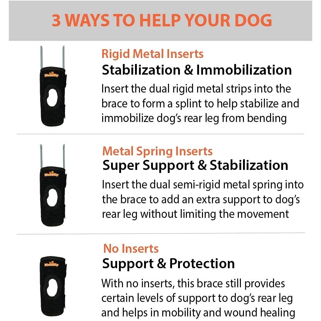 NeoAlly 3-in-1 Short Rear Leg Hock Brace for Smaller Dogs (Pair) Neoallypets