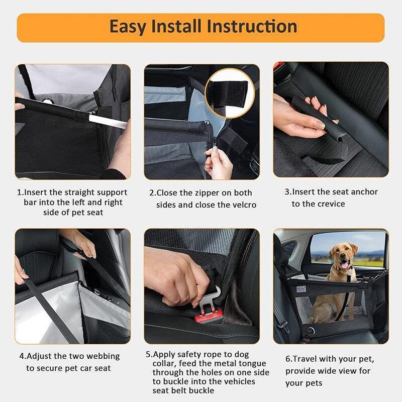 Dog Car Booster Seat | Waterproof 600D Oxford, Foldable & Harness-Secured | Black & Gray EVSTITAN