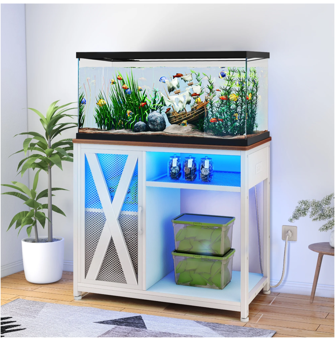 40–50 Gallon Aquarium Stand with Power Outlets, LED Lights & Storage Cabinet MJ's Pet Closet