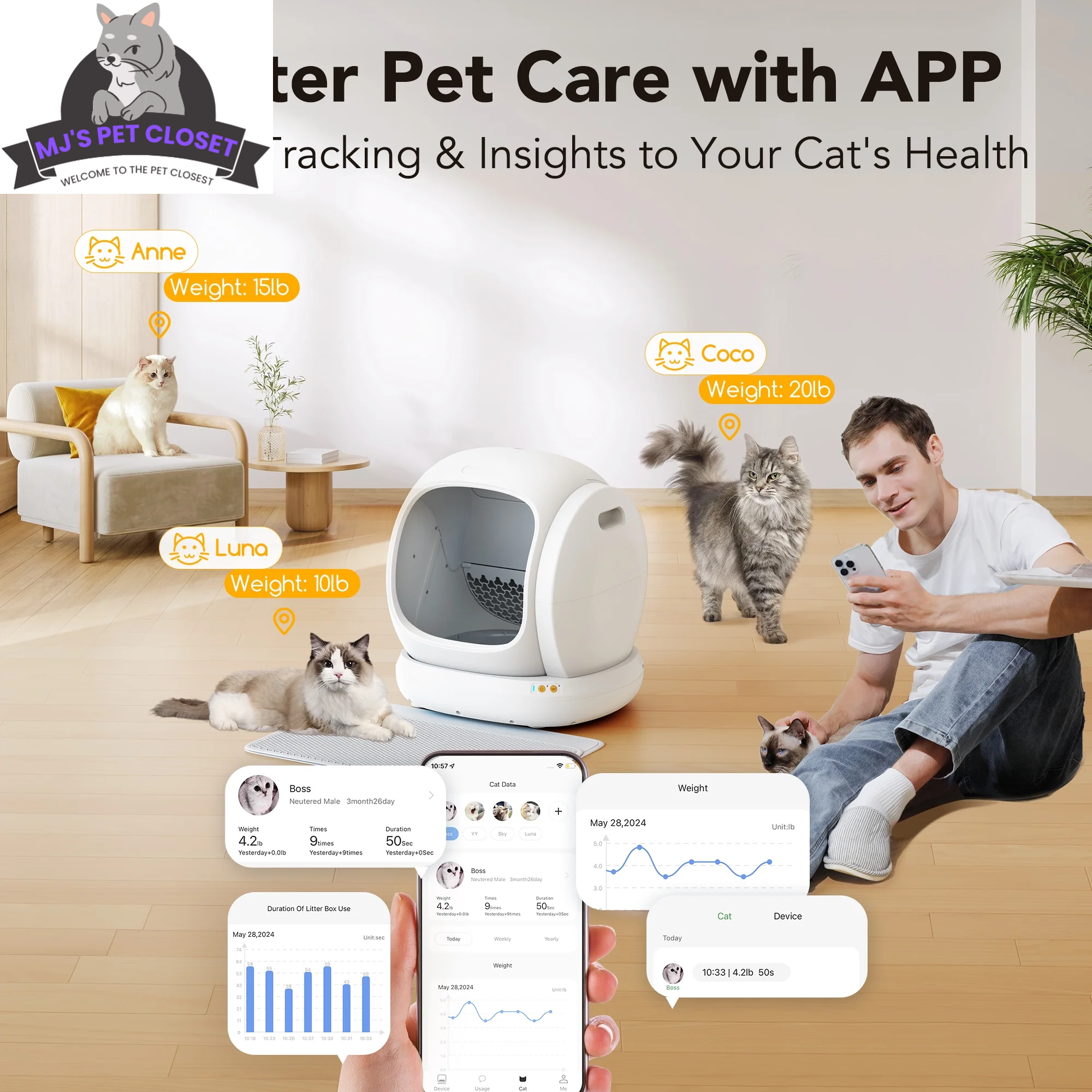 AIRPET Smart Self-Cleaning Cat Litter Box – 75L, Multi-Cat, App Controlled MJ's Pet Closet