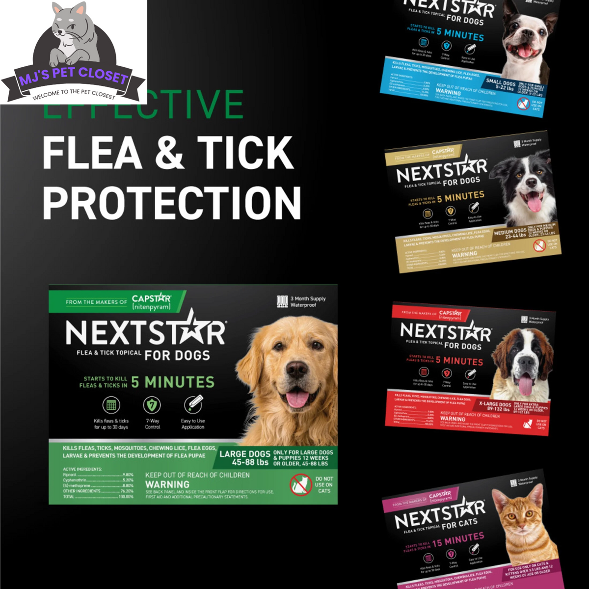 NEXTSTAR Flea & Tick Topical for Dogs 45-88 lbs – 3-Month Supply MJ's Pet Closet