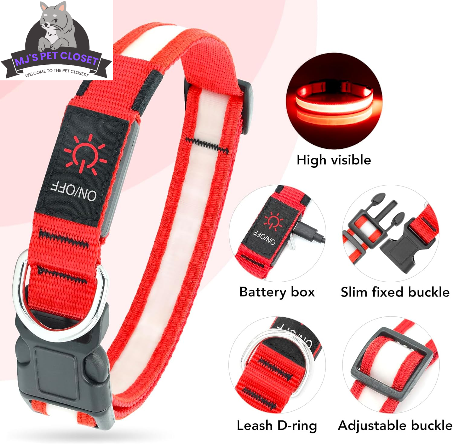 USB Rechargeable LED Dog Collar – Adjustable, Water Resistant MJ's Pet Closet