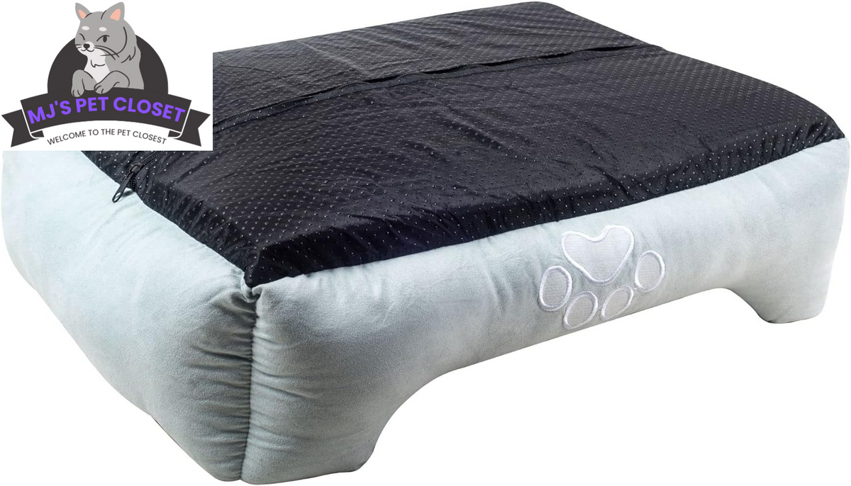 Medium Orthopedic Rectangle Bolster Pet Bed – Blue, Reversible MJ's Pet Closet