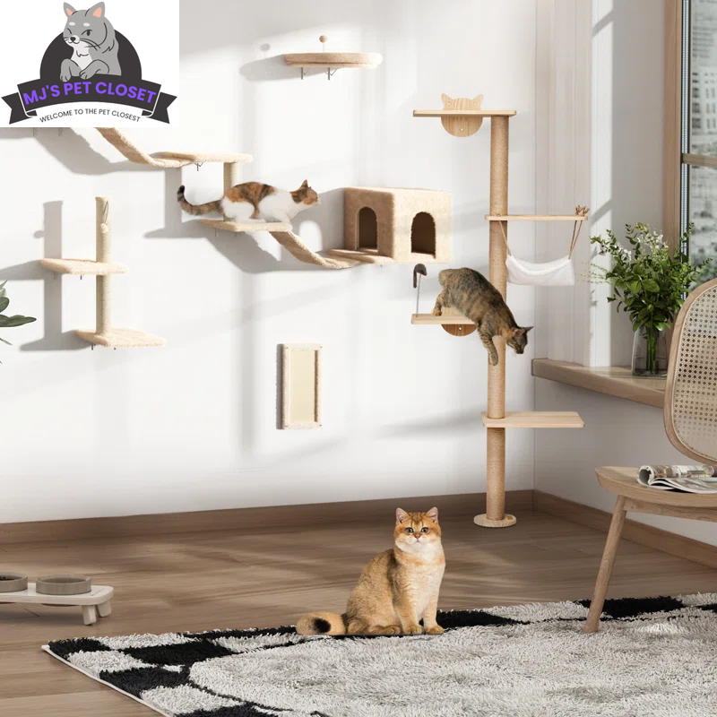 Darkiel 7-Piece Wall-Mounted Cat Climbing Tower – Space-Saving Shelf Set MJ's Pet Closet