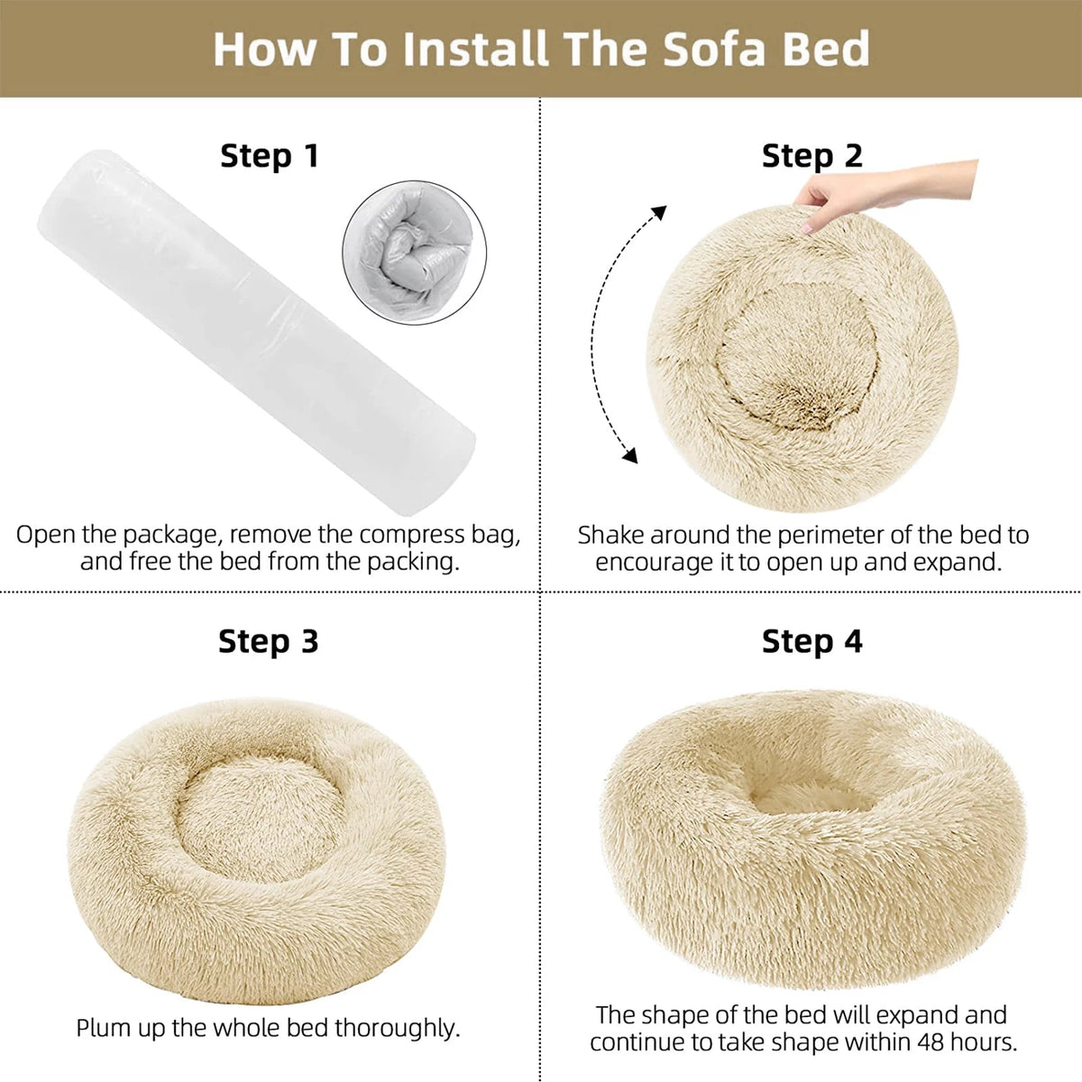 Calming Donut Dog Bed – Self-Warming Anti-Anxiety Plush Bed for Dogs & Cats MJ's Pet Closet