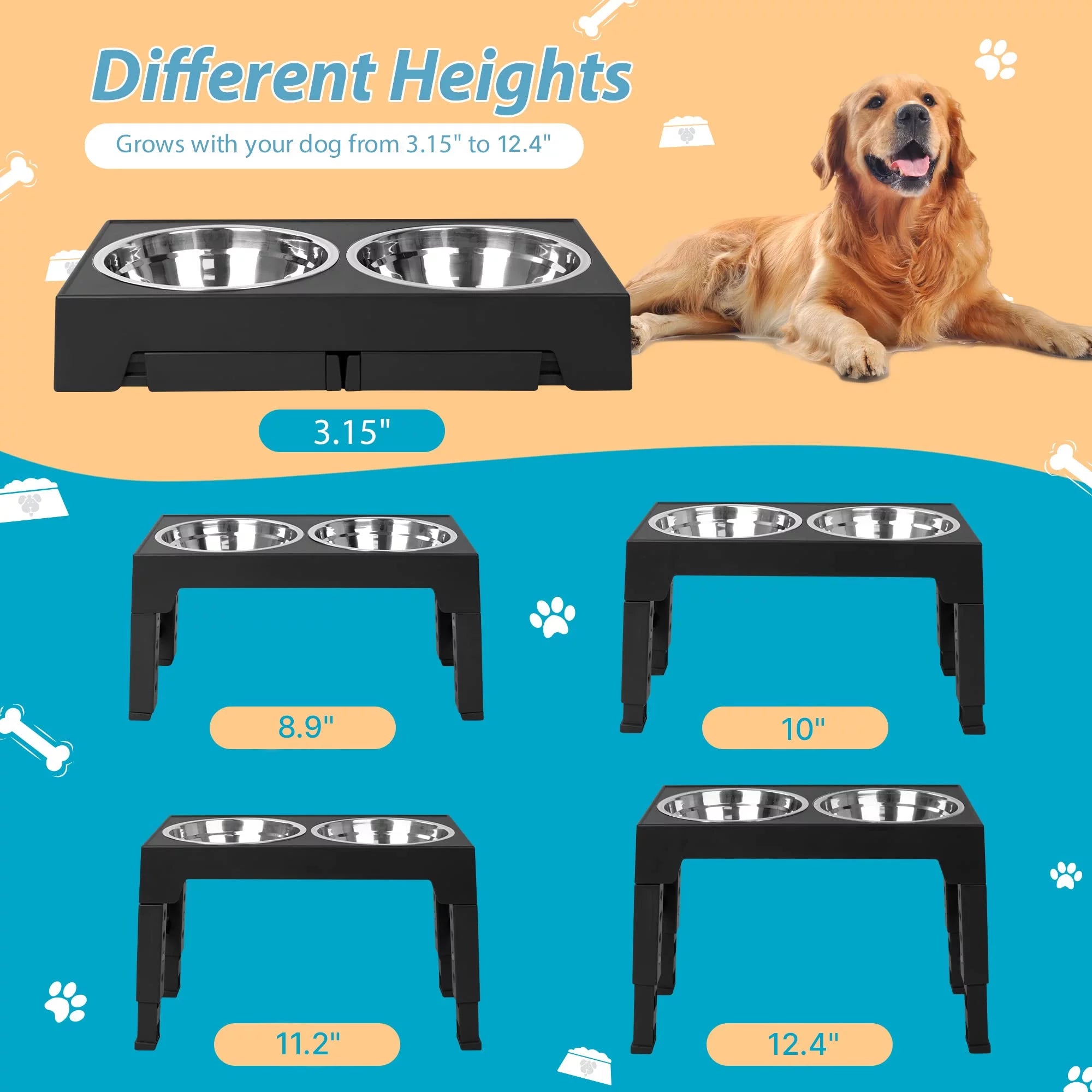 ZALALOVA Adjustable Elevated Dog Bowl Stand with Stainless Steel Bowls MJ's Pet Closet