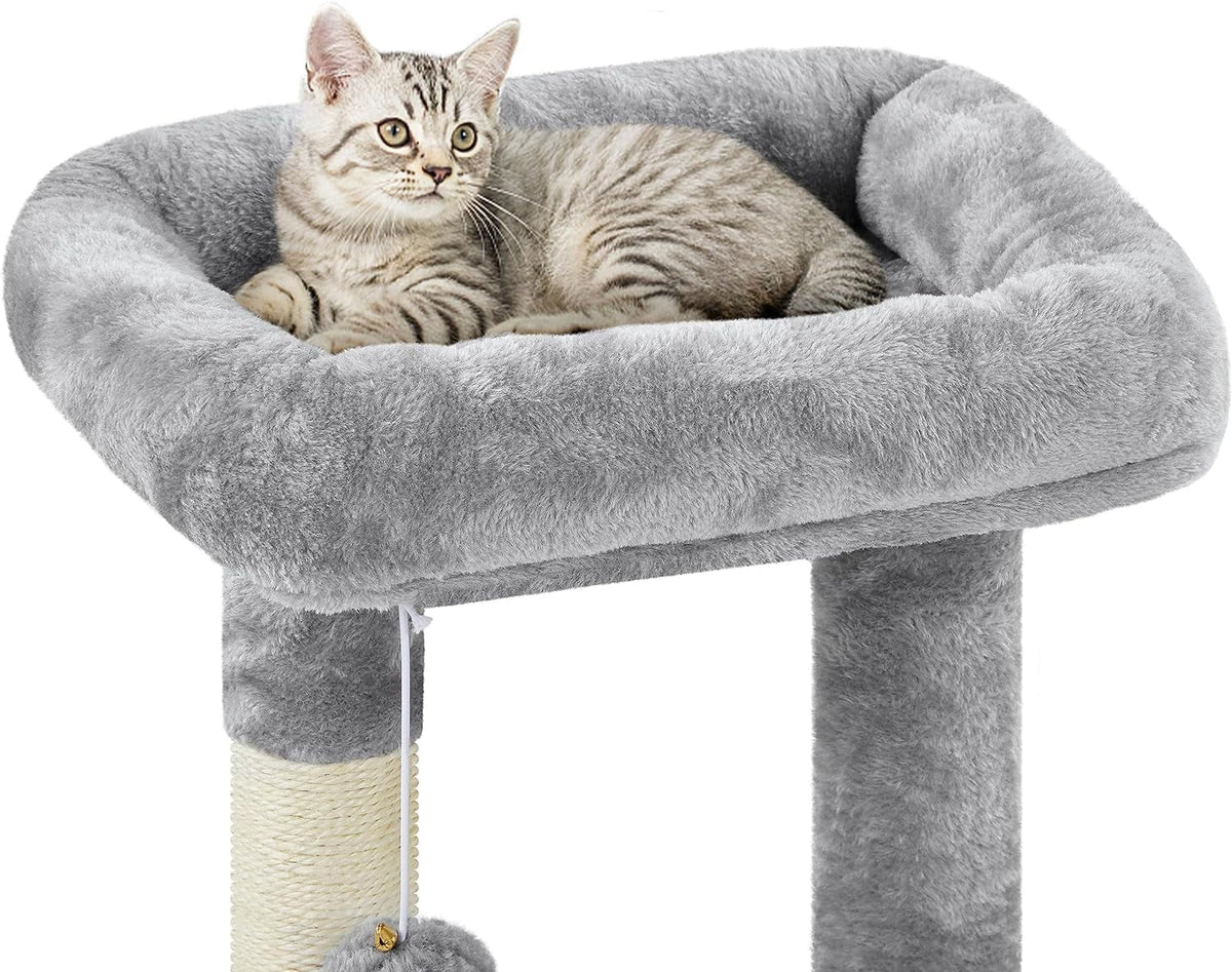 34.5" Multi-Level Cat Tree Tower with Condo, Basket, Nest & Sisal Scratching Posts – Light Gray MJ's Pet Closet