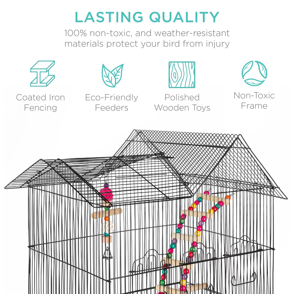 36" Indoor/Outdoor Iron Bird Cage | Toys, Perches & Feeder Doors Included | For Parakeets, Lovebirds, Cockatiels & Parrotlets | White MJ's Pet Closet