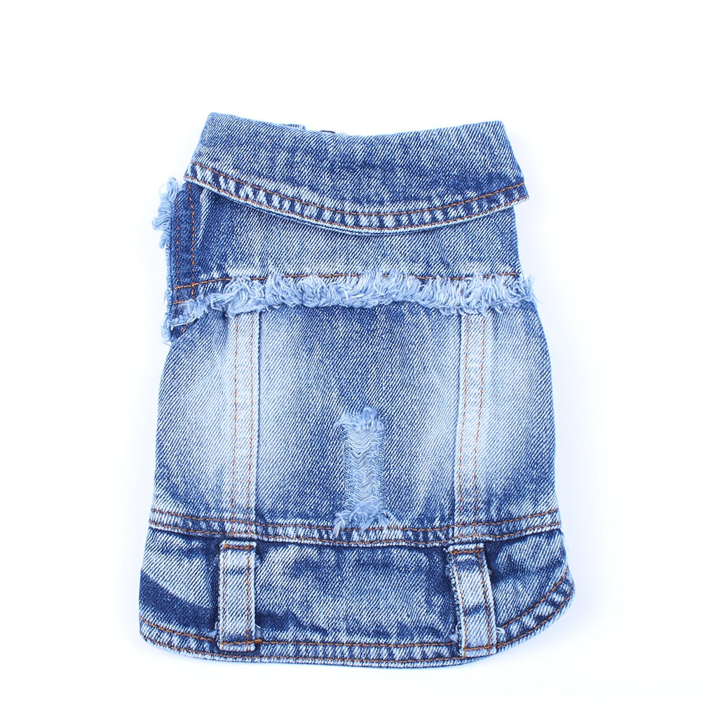 Blue Denim Pet Jacket | Dog & Cat Jean Vest Coat | Button Snap | XS–2XL Furr Baby Gifts