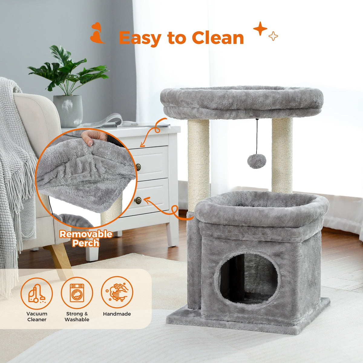PAWZ Road Cozy Gray Cat Tree Condo – 27" Multi-Level Tower for Kittens & Medium Cats MJ's Pet Closet