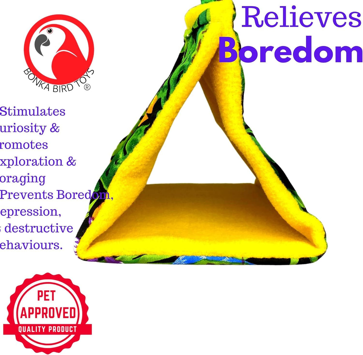 Bonka Bird Toys Happy Hut | Small Soft Fabric Hanging Bird Hut | Jungle Print | For Parrotlets, Budgies, Cockatiels & Parakeets MJ's Pet Closet