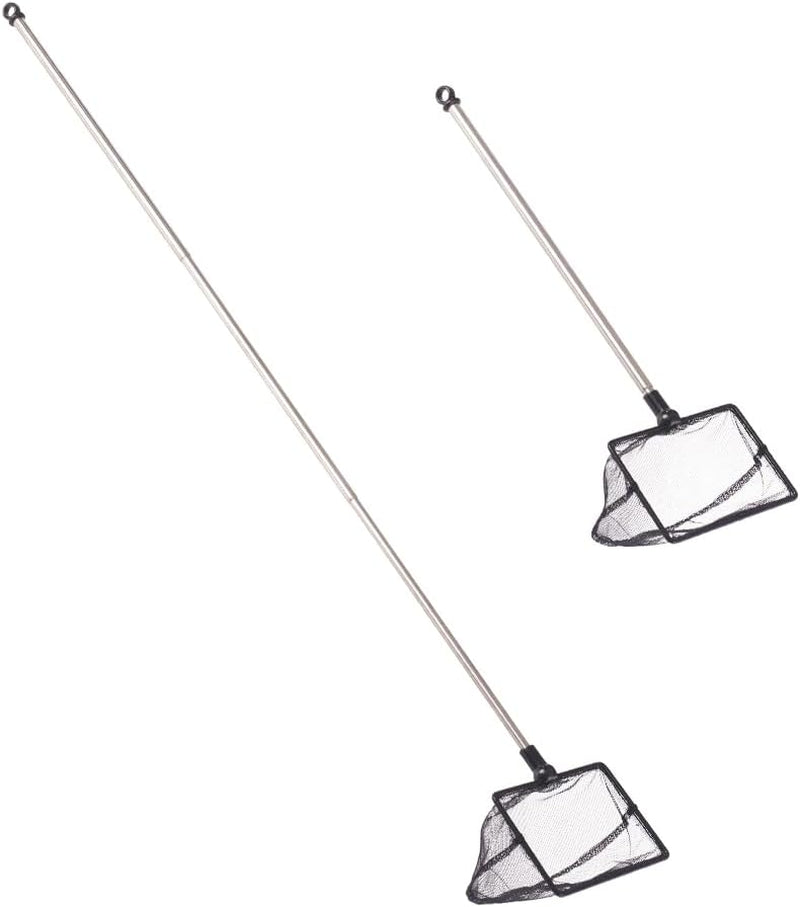 Two fishing nets with long handles on a white background