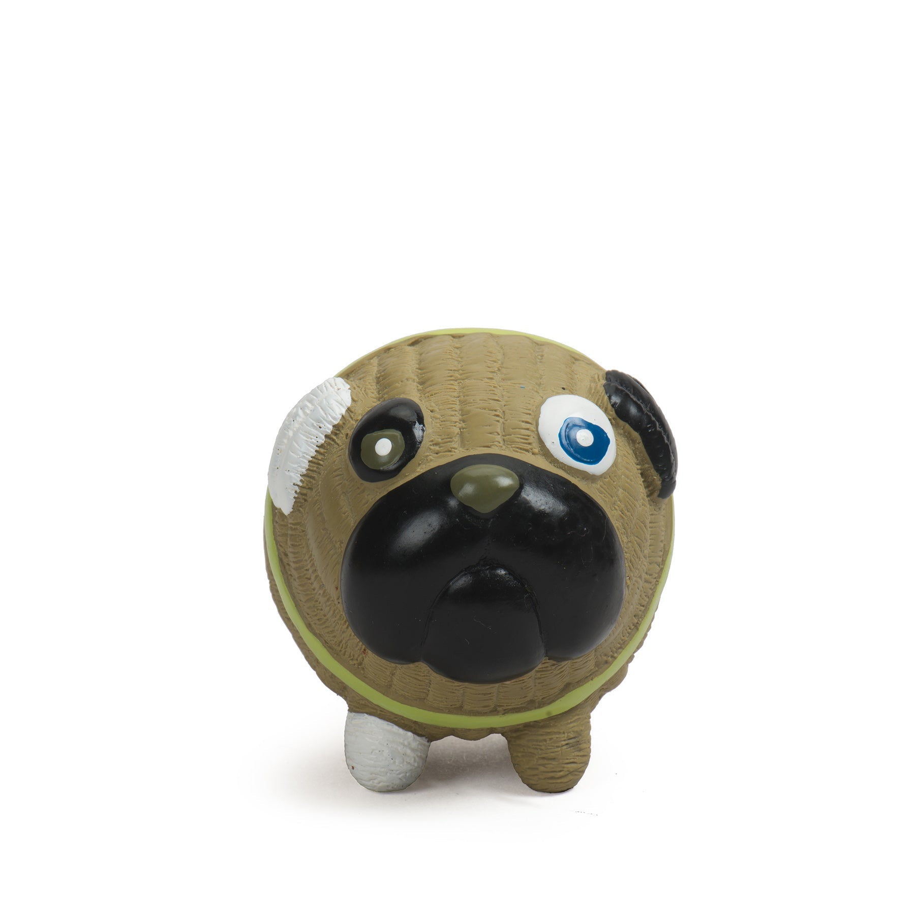 Toy pug figure on a white background