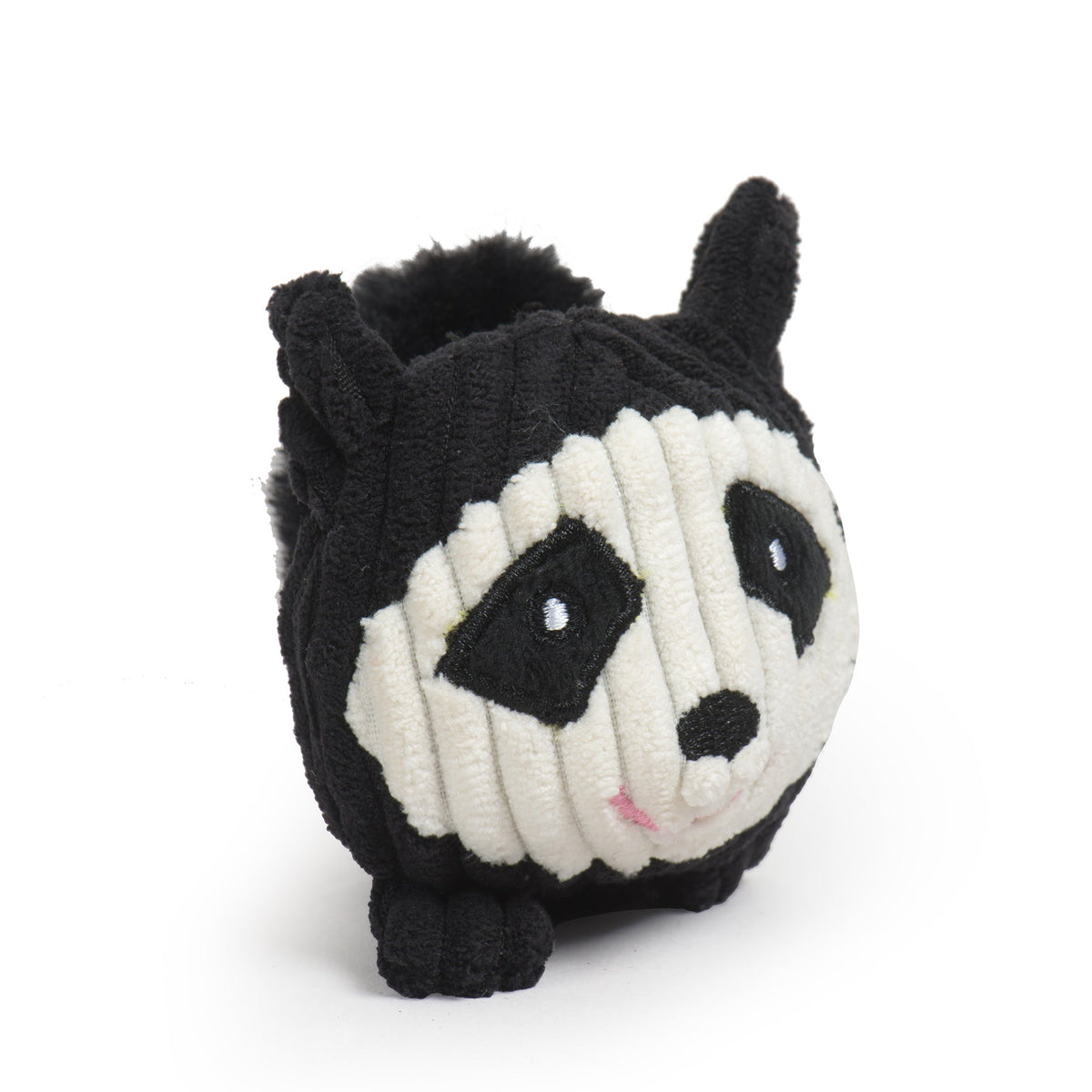 Plush toy shaped like a raccoon on a white background